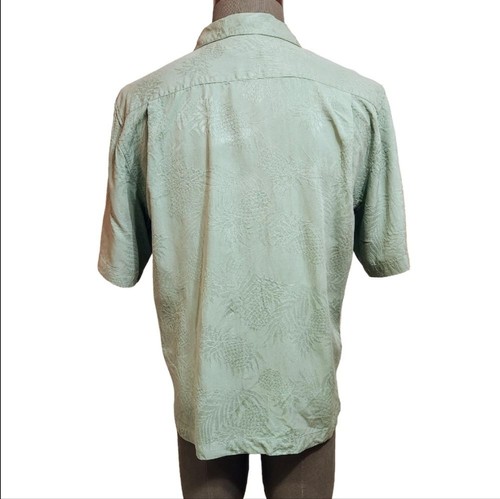 Camicia hawaiana Reyn Spooner Regency seta jacquard uomo bottoni davanti verde piccola - Foto 5 di 9