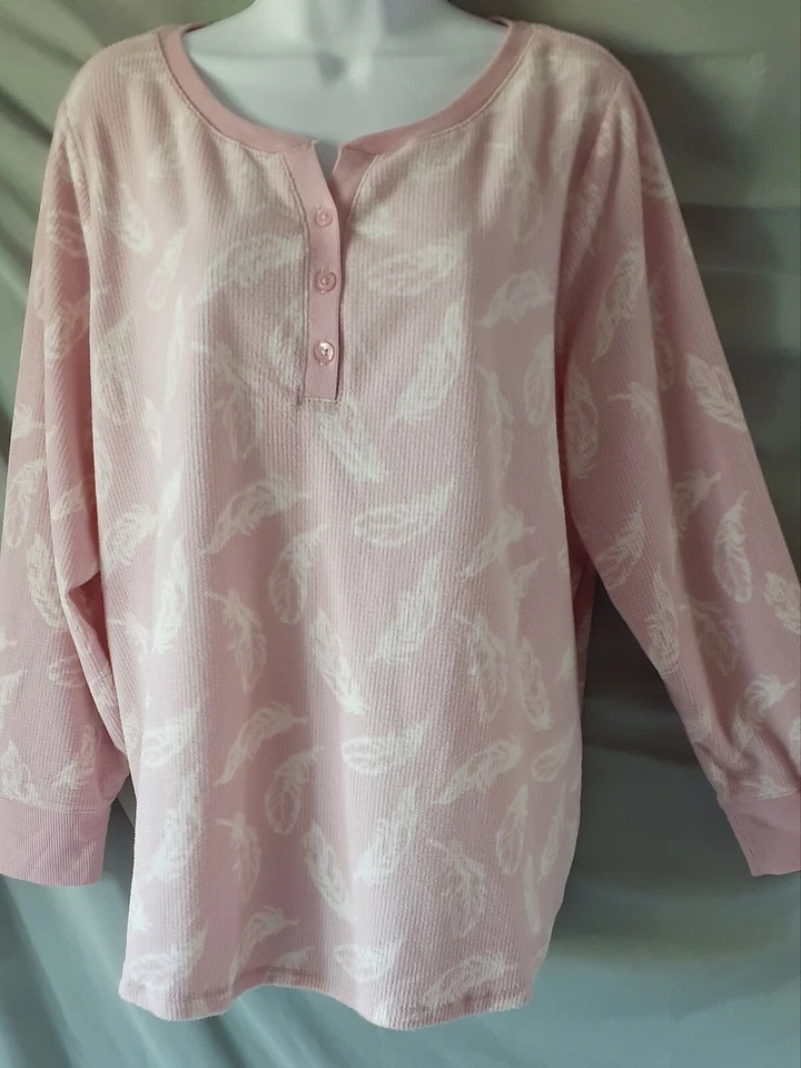 Charter Club Pink Ivory Pajama Set Floral Long Sleeve Long Pant  3X  58" BUST - Image 3 of 4