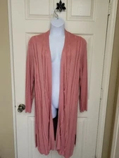 H by Halston Open Front Cardigan with Eyelash Detail-XL-Coral Dust-New (X Tags)