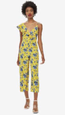 Topshop yellow floral jumpsuit size 10 Perfect occasion wear UK