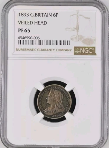 1893 Great Britain Sixpence Queen Victoria Veiled Head NGC PF 65 6d Coin