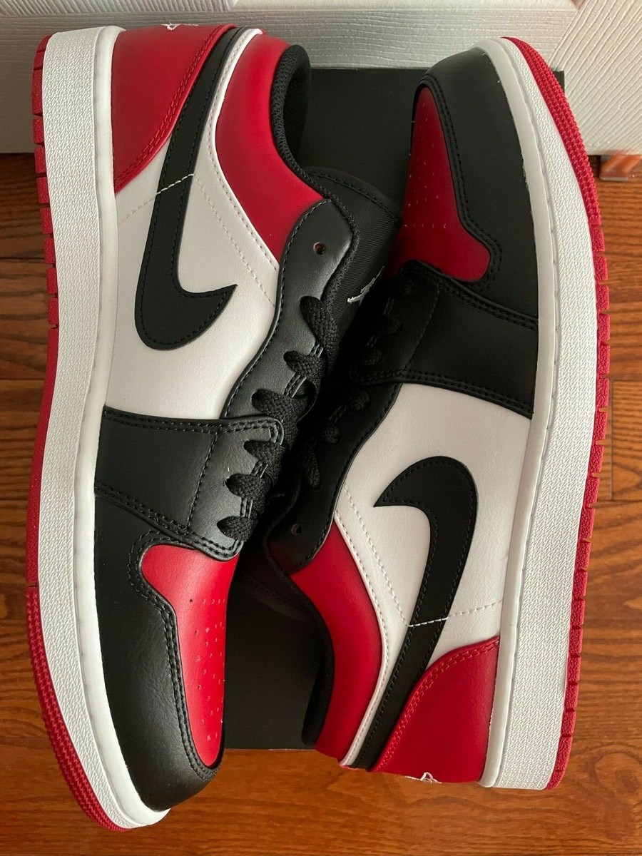 Nike Jordan 1 Low Bred Toe Size 12 553558-612 NEW Gym Red White
