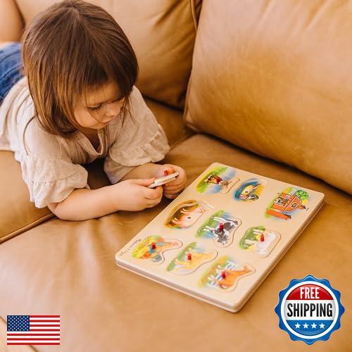 Melissa and Doug Farm Sound Puzzle - Wooden Peg Puzzle With Sound Effects (9 - Picture 5 of 5