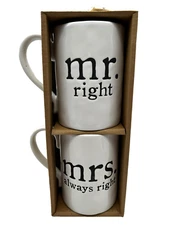 Mudpie Mr. Right Mrs. Always Right Coffee Mug Cup Set of 2 NEW