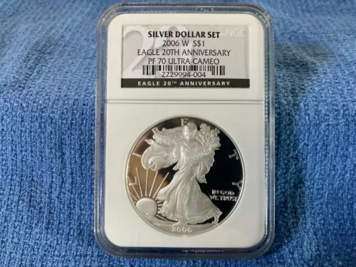 2006 W PROOF SILVER EAGLE NGC PF70 FROM 20TH ANNIVERSARY SET BLACK LABEL 