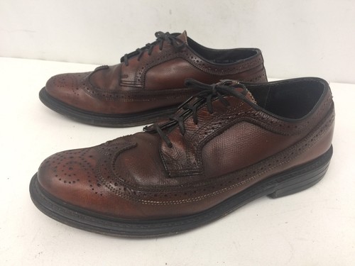 Vintage Florsheim Imperial Brown Pebble Leather Long Wing Tip Shoes Size 10 D - Picture 5 of 9