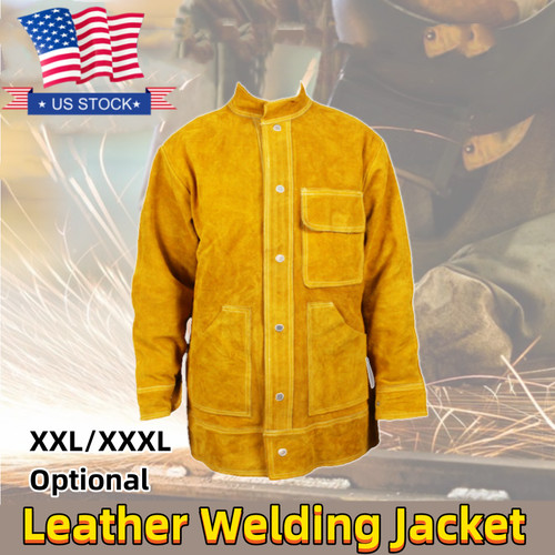 Leather Welding Work Jacket Flame-Resistant Welder Leather Clothing Split Orange
