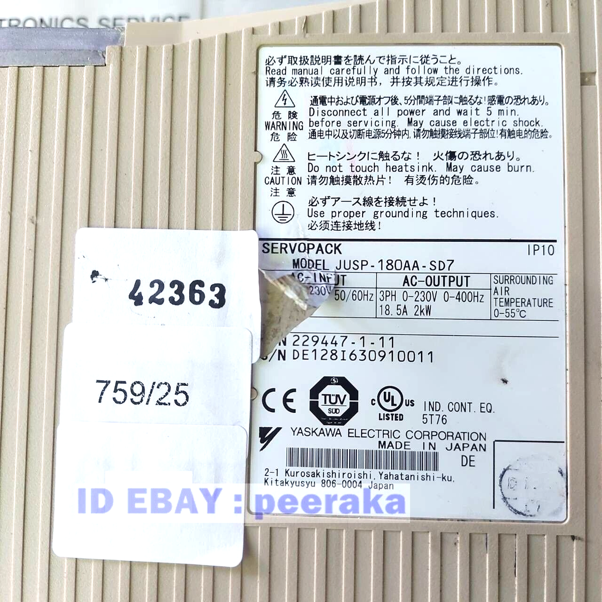 JUSP-180AA-SD7 SODICK Drive YASKAWA, Tested, Free fast ship #42363