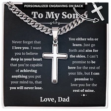 To My Son Cuban Chain With Artisan Cross Necklace, Gift From Father Christmas