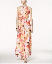 Nine West Printed Halter Maxi Dress Sz 14 Floral Multicolor Print 