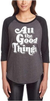 Chaser Womens 3/4 Sleeve Shirt Baseball Graphic Tee,Vintage Black MEDIUM  B6