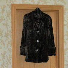 Savannah Dark Brown Faux Fur Pile Coat Uk 12 Buttons Cuffs High Collar Vintage