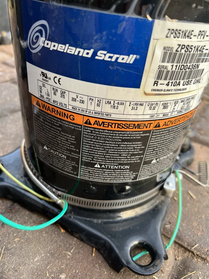 COMPRESOR COPELAND SCROLL modelo ZPS51K4E - PFV -130 año 2011 - 220v 2 etapas Foto 2 de 4