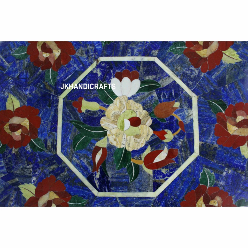 20" Marble Coffee Table Top Random Sea Shell Floral Inlay Art Entry Decor - Image 3 of 4