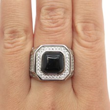 925 Sterling Silver Real Black Onyx Gemstone  C Z Ring Size 9.25