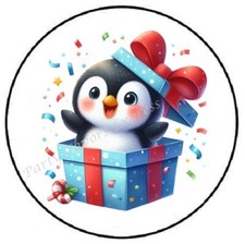 BIRTHDAY PENGUIN IN GIFT PRESENT ENVELOPE SEALS LABELS STICKERS PARTY FAVORS