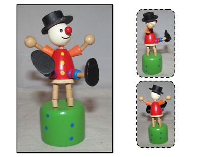 GOKI Wood Push Up Puppet Figure Press N Shake Clown in Chair,  Made in Germany