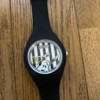 Rare Snoopy Watch Unused Black Rubber Band with Protective Film