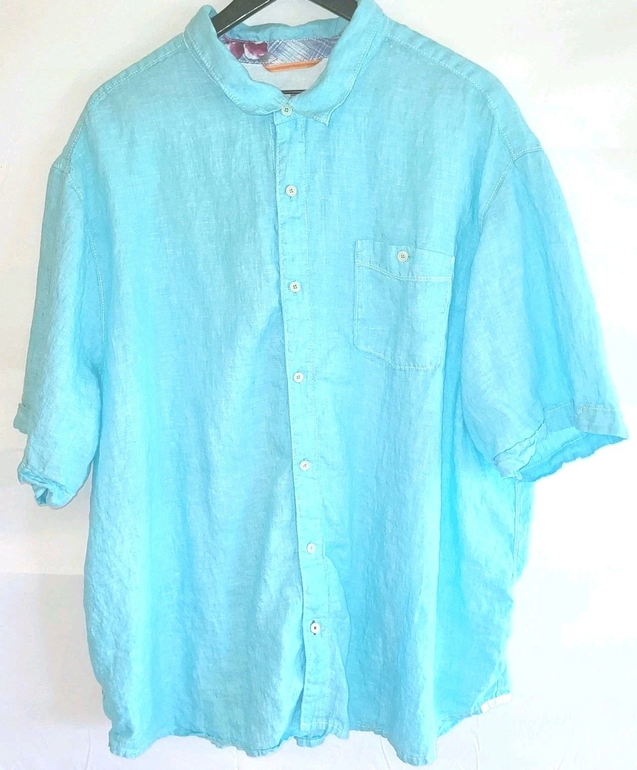 Tommy Bahama Relax 3XB Mens Short Sleeve Button Front Tropical Linen Shirt Aqua