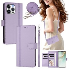 For Various Phone 9 Cards Slots Leather Wallet Case Crossbody Flip Stand Cover