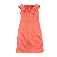 David Meister Women's Dress Coral Salmon V-Neck Cap Sleeve Seamed Sheath Size 6