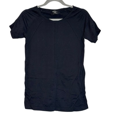 Athleta Medium M Black Heather Foothill Seamless Short Sleeve Tee Crew Neck Top