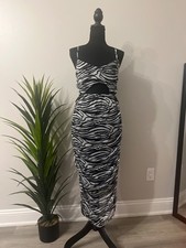 Pretty little thing monochrome zebra print mesh underbust cut out ruched dress