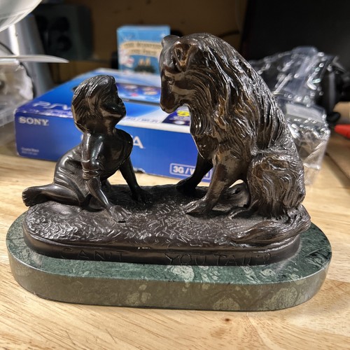 Cant You Talk G. Ferrad Girl Dog Bronze Statue Figure Artwork Art Vintage Signed - Picture 2 of 10