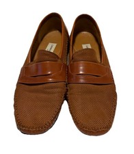 Lorenzo Banfi Milano Italy Mens 10 M Brown Leather Loafers Perforated