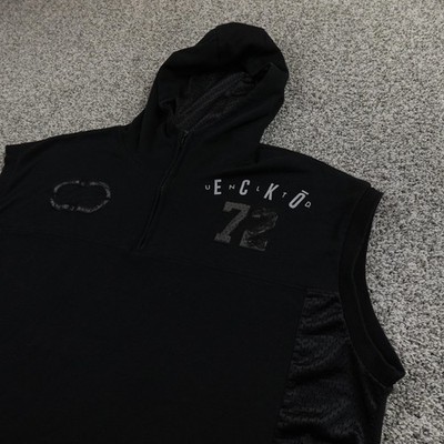 Ecko Unltd Hoodie Mens 2XL Black 1/4 Zip Pullover Rhino Sweatshirt Vest Y2K 00s