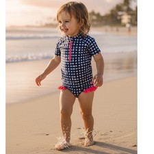 Andy Evan Girls Navy Gingham Rash Guard 2-Piece Swimsuit Set 6Y NWT G