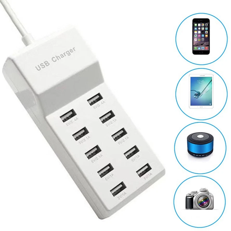10 Fach USB Schnellladestation Hub Mehrfach Multi USB Port Ladegerät Adapter ,DE - Bild 3 von 4
