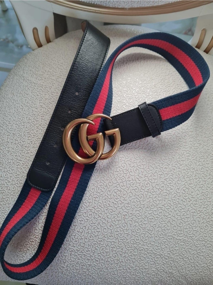 Gucci Belt Brass Buckle Marmont, Red & Navy Blue Belt strap  display picture 2