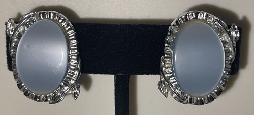 Orecchini Vintage Tono Argento Bambino Blu Clip On Gioielli Gar3-50
