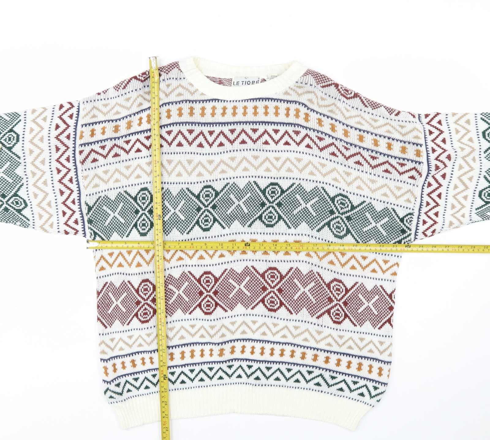 Le Tigre Mens Pullover Jumper Size L Multicoloured Crew Neck Geometric Casual image 3