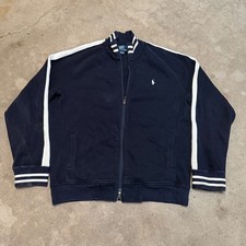VTG Polo Ralph Lauren Track Jacket Men XL Navy Blue White Stripe Full Zip Cotton