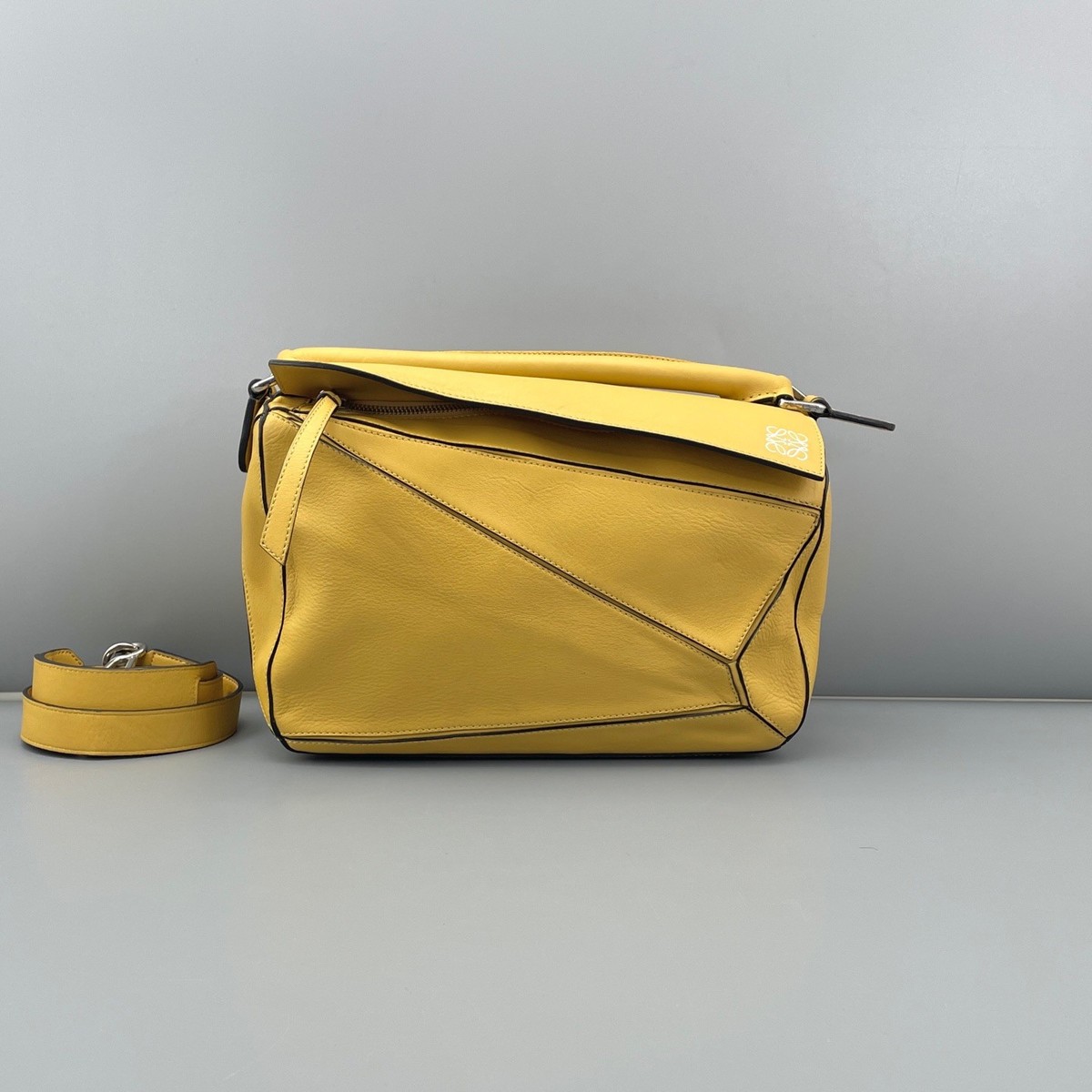 Loewe Puzzle Top Handle Bag Shoulder Bag Crossbody Yellow Silver