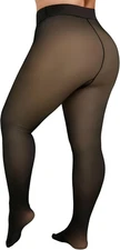 Plus Size Fleece Lined Tights Women - Fake Translucent Sheer Warm Thermal Pantyh
