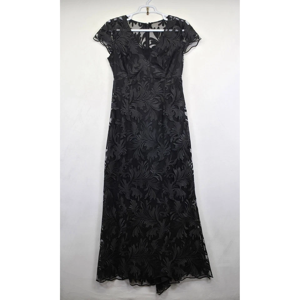 Maxi Vestido Carmen Marc Valvo Para Mujer 14 Negro Floral Encaje Superpuesto Capricho Vestido Foto 2 de 4