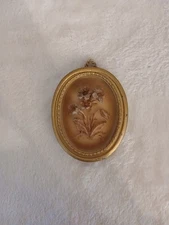 Rare Antique Floral Daffodils Cameo Hand Carved Wax Painted Wall Decor Art