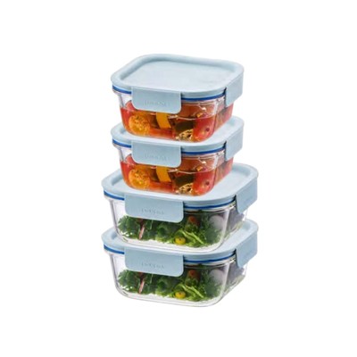 LNG214S4M The Clear Heat-Resistant Borosilicate Glass Food Storage Set, 8-Pie...