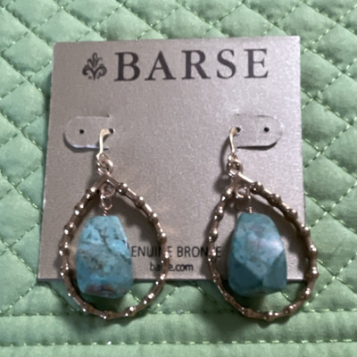 Barse Genuine Bronze Turquoise Teardrop Dangle Drop Earrings Blue
