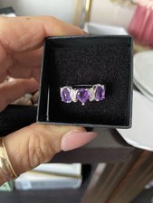Three-Stone Amethyst Ring Crafted In .925 Sterling Silver with Rhodium Plating.