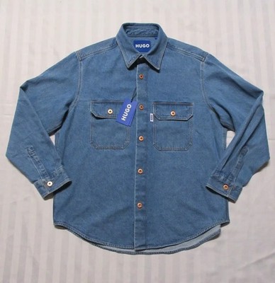 HUGO BOSS Men's EBOLT Oversized Blue Denim Jean Overshirt Size M