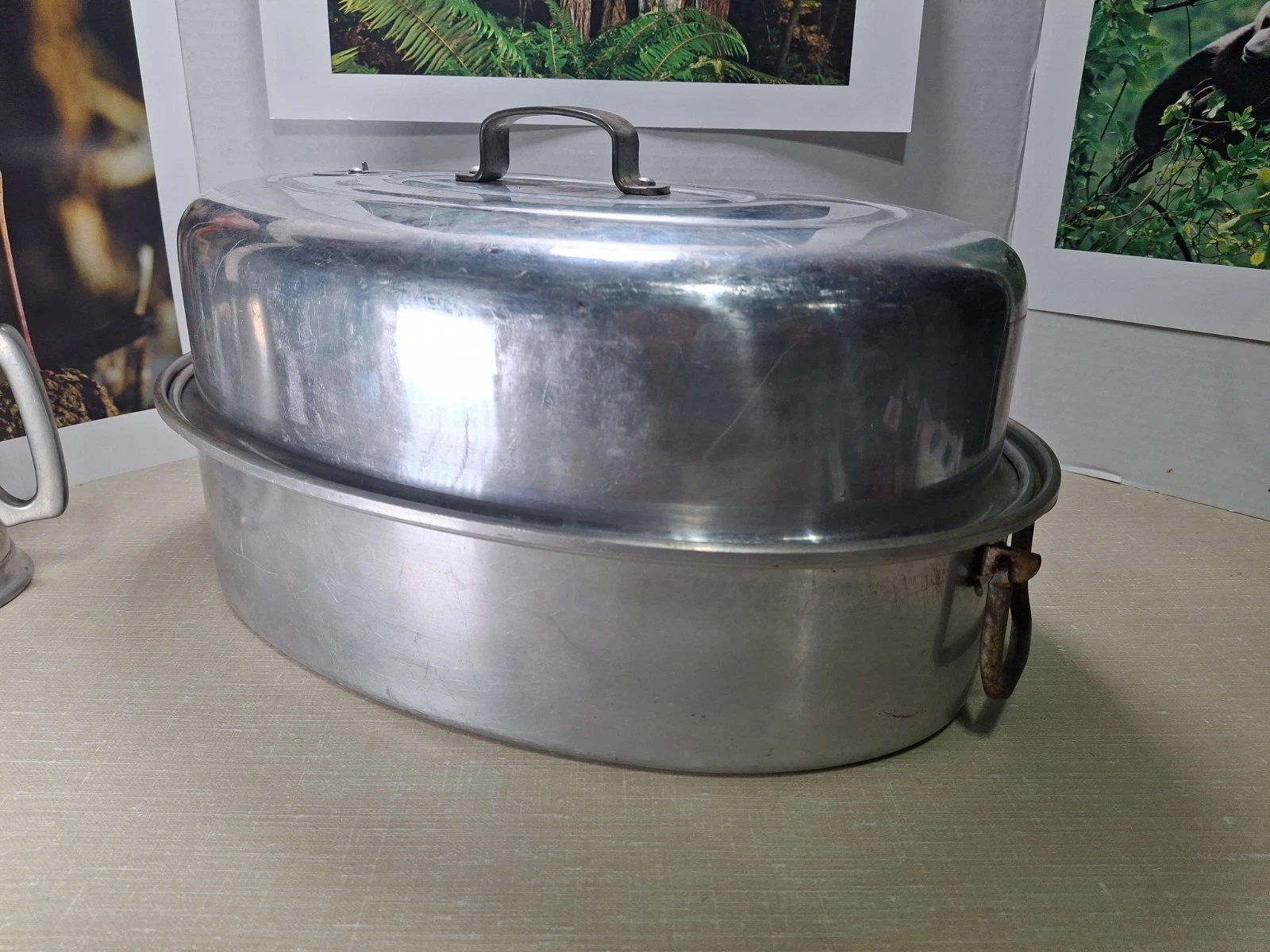Vintage MIRRO 877M 3 pc Aluminum Oval Vented Roasting Pan with Lifting Rack