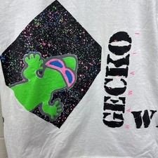 Vintage 80s Gecko Hawaii Wrap Around Neon Print Beachy Surfer T-Shirt Large