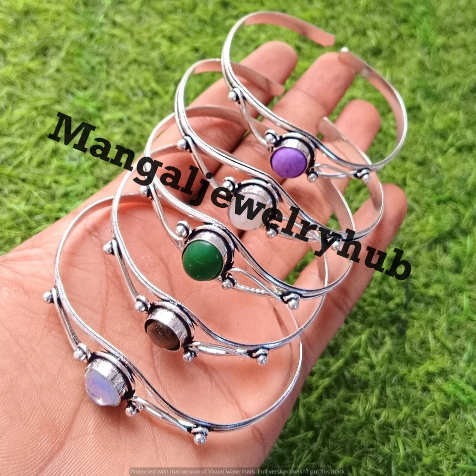 Lote de joyas al por mayor brazaletes de piedras preciosas de opalita y mezcla de plata de ley 925 Foto 2 de 4