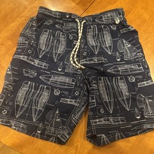 Lands End Swimsuit Mens Nautical Sailboat Size Medium Navy Blue/White