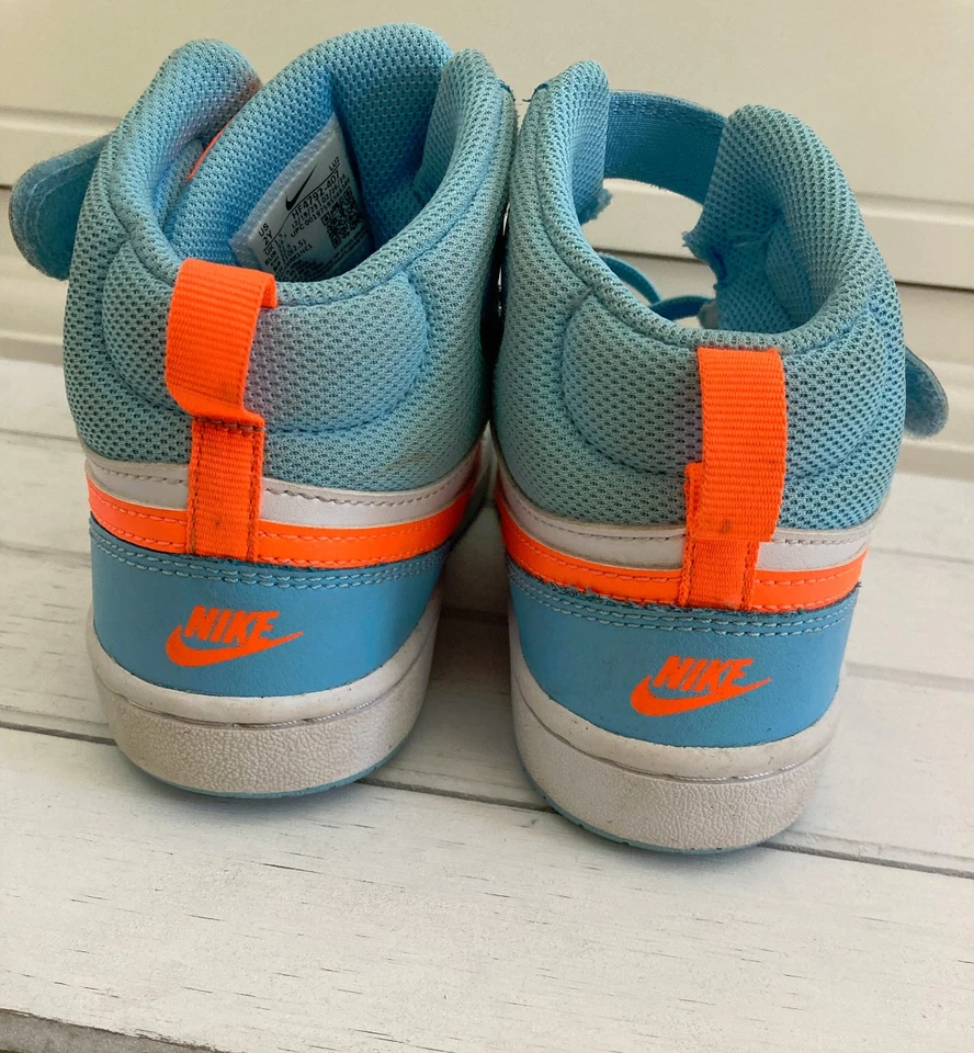 Nike Court Borough Mid 2 Sneakers Kids Blue Orange High Tops HF4792-407 Size 2 - Image 3 of 4