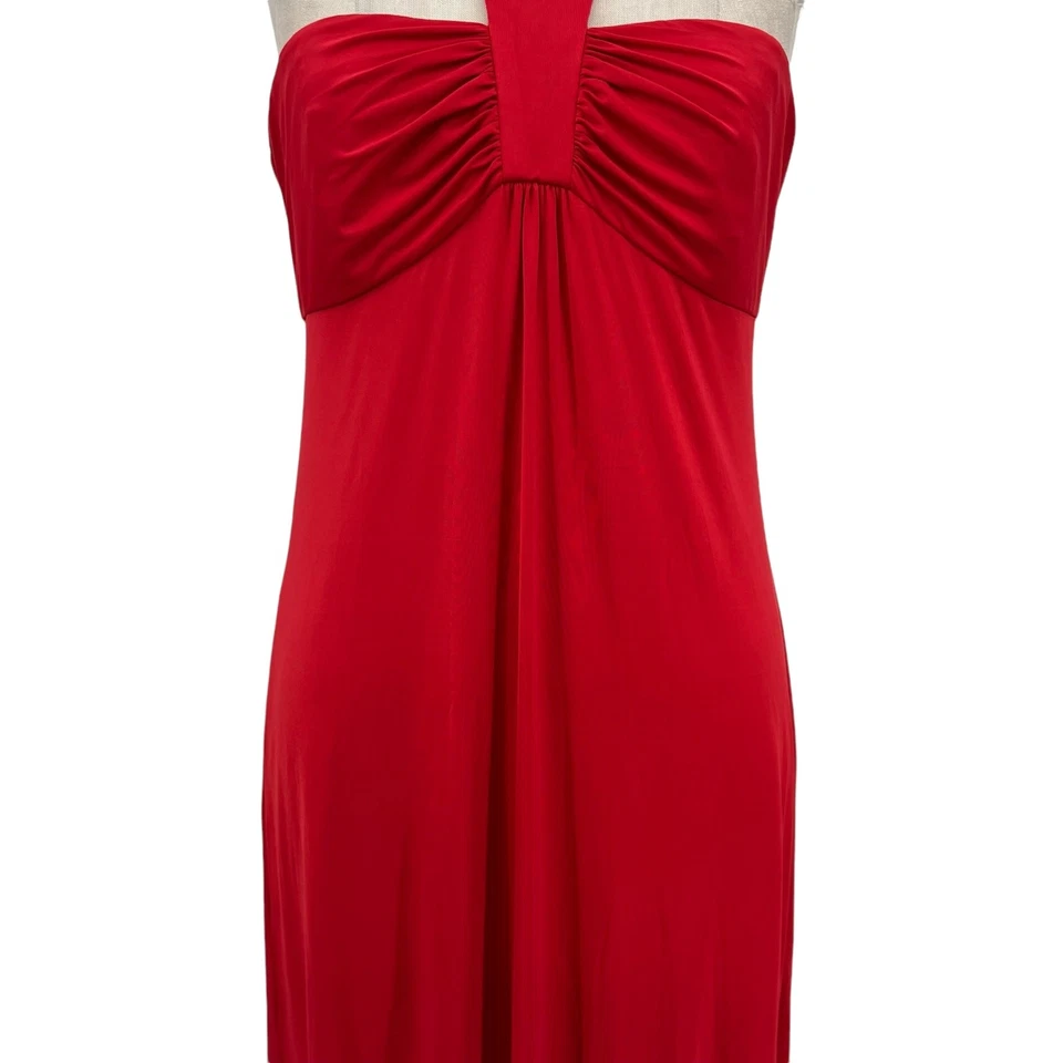 Nuevo con etiquetas Maxi Vestido Jay Godfrey Cuello Halter Jersey Rojo Espalda Corredora Talla 8 Foto 4 de 4